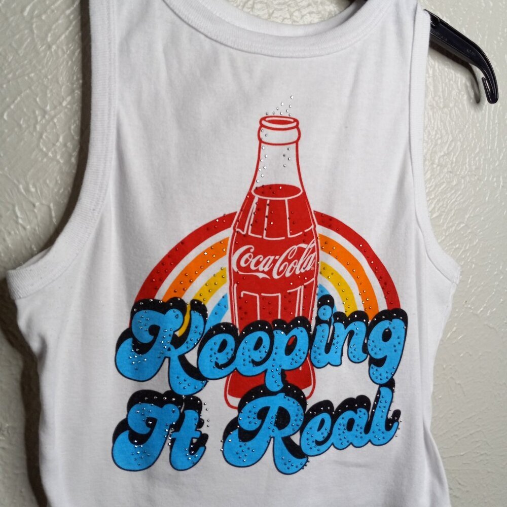 Coca-Cola Retro Rainbow Graphic Cropped Tank Top Sleeveless Medium
